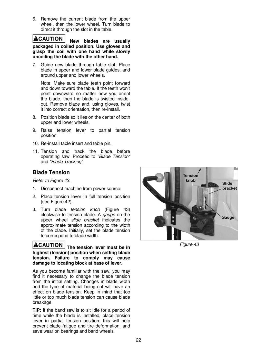 Powermatic PWBS-14CS operating instructions Blade Tension 