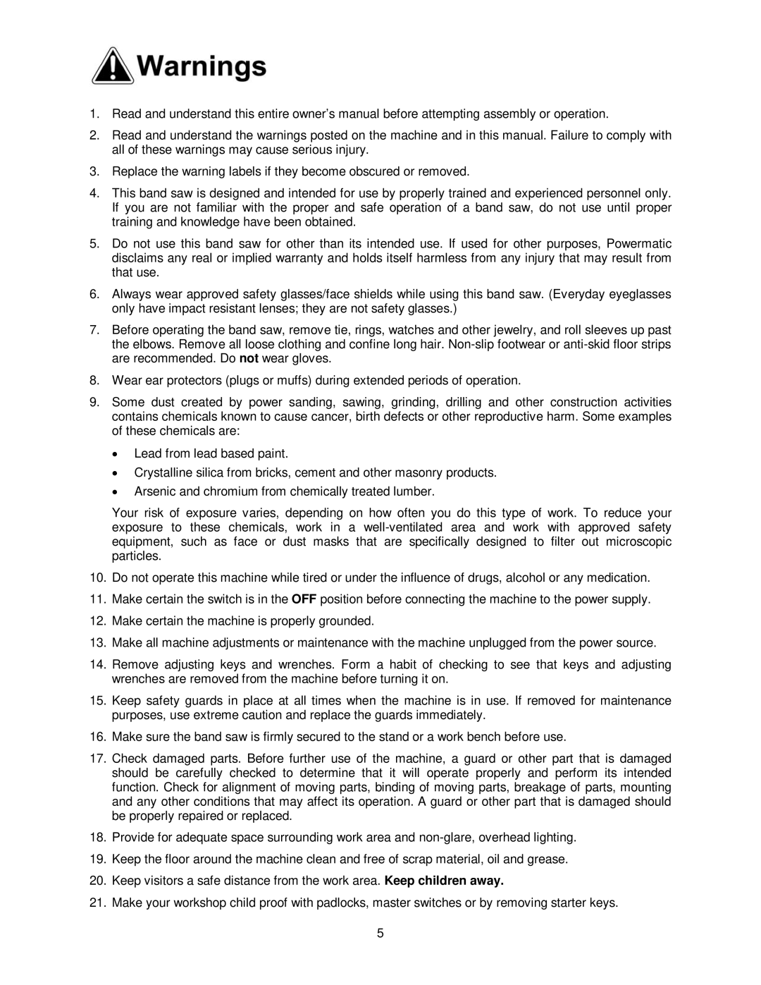 Powermatic PWBS-14CS operating instructions 