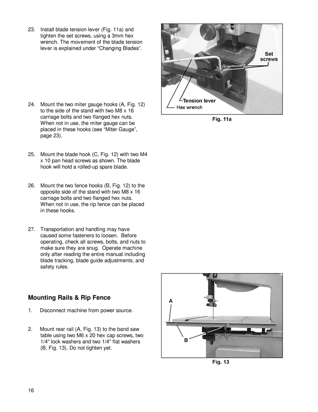 Powermatic PWBS14 operating instructions Mounting Rails & Rip Fence 