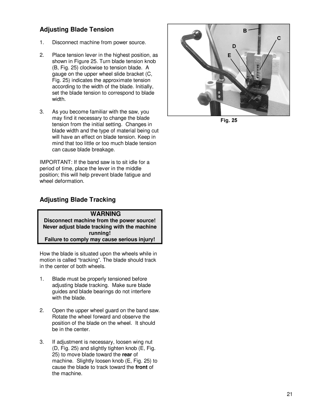 Powermatic PWBS14 operating instructions Adjusting Blade Tension, Adjusting Blade Tracking 