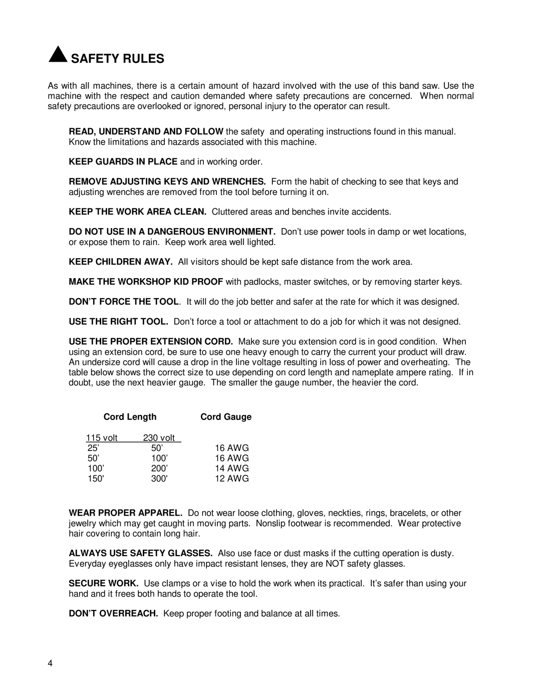 Powermatic PWBS14 operating instructions Safety Rules 