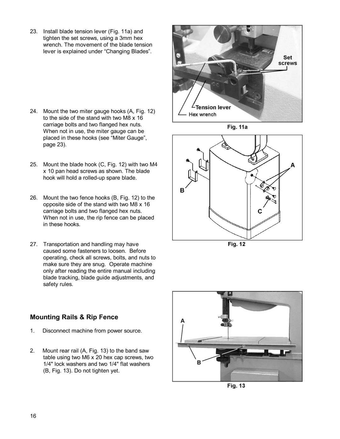 Powermatic PWBS14 operating instructions Mounting Rails & Rip Fence 