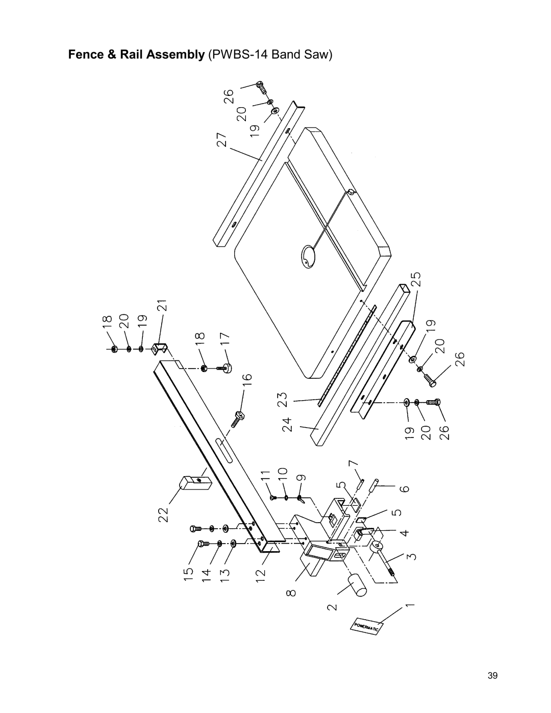 Powermatic PWBS14 operating instructions Fence & Rail Assembly PWBS-14 Band Saw 