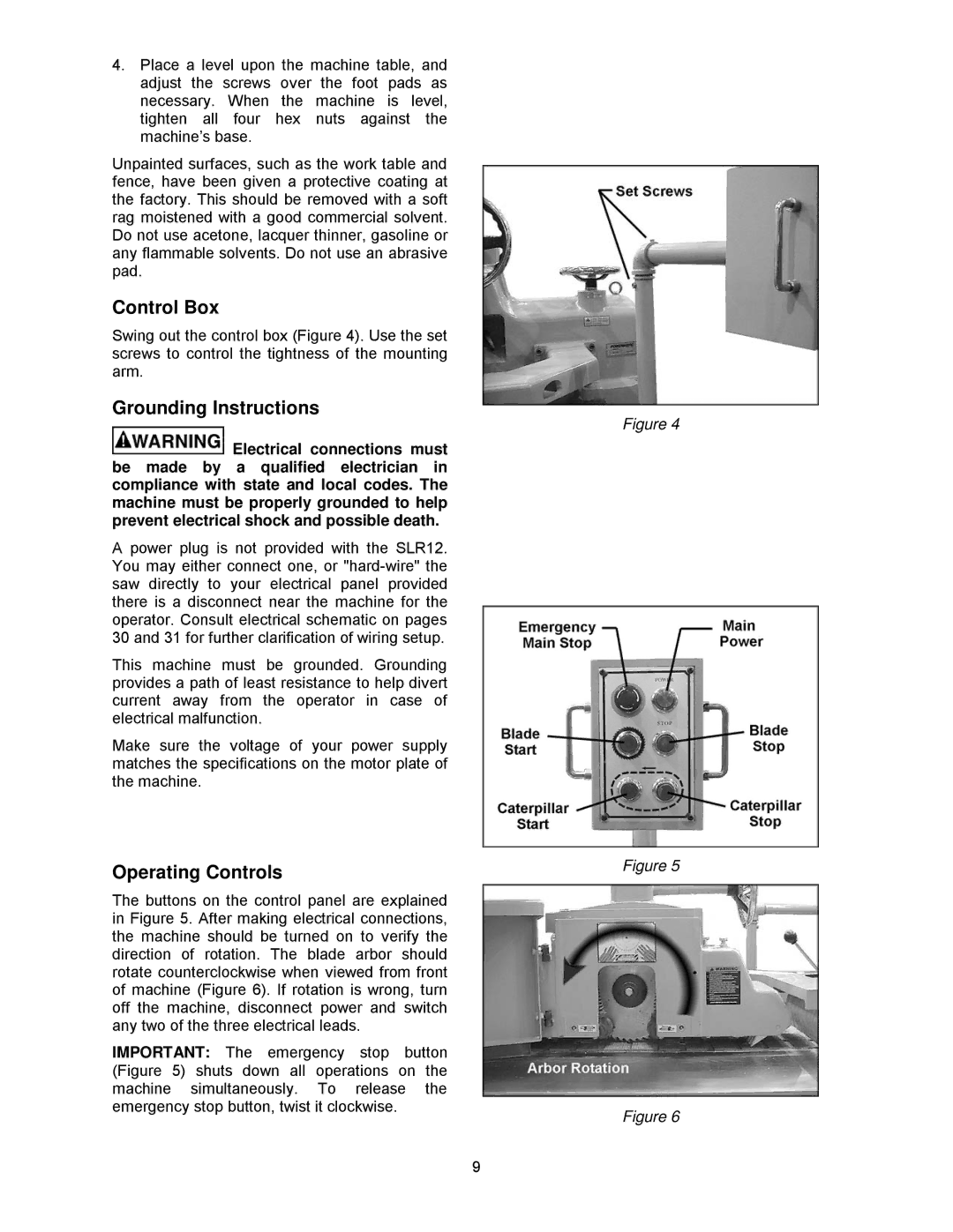 Powermatic SLR12 manual Control Box, Grounding Instructions, Operating Controls 