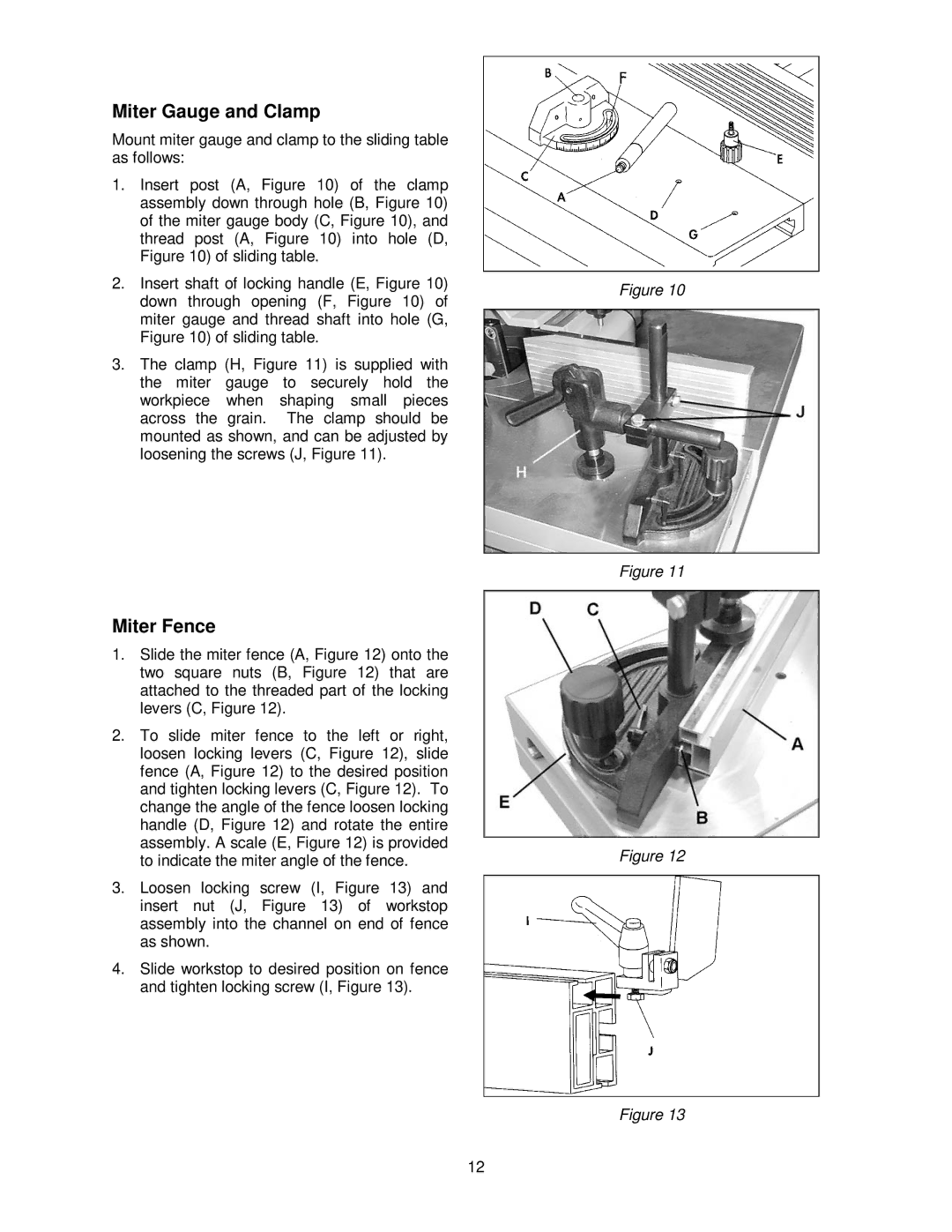 Powermatic TS29 operating instructions Miter Gauge and Clamp, Miter Fence 