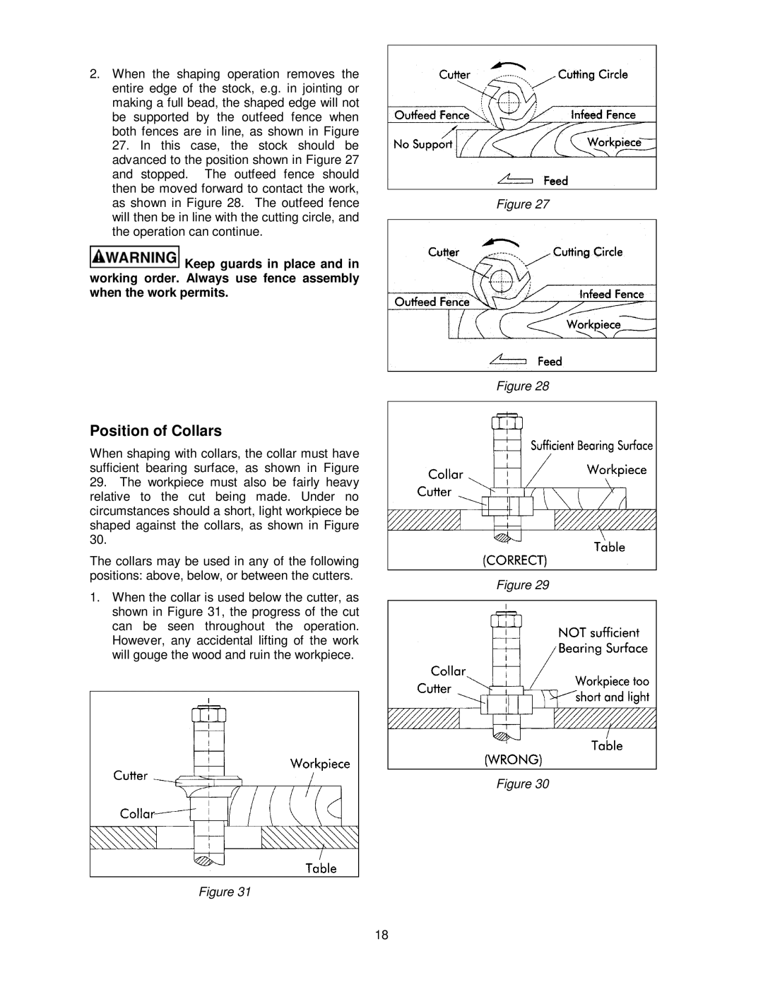 Powermatic TS29 operating instructions Position of Collars 