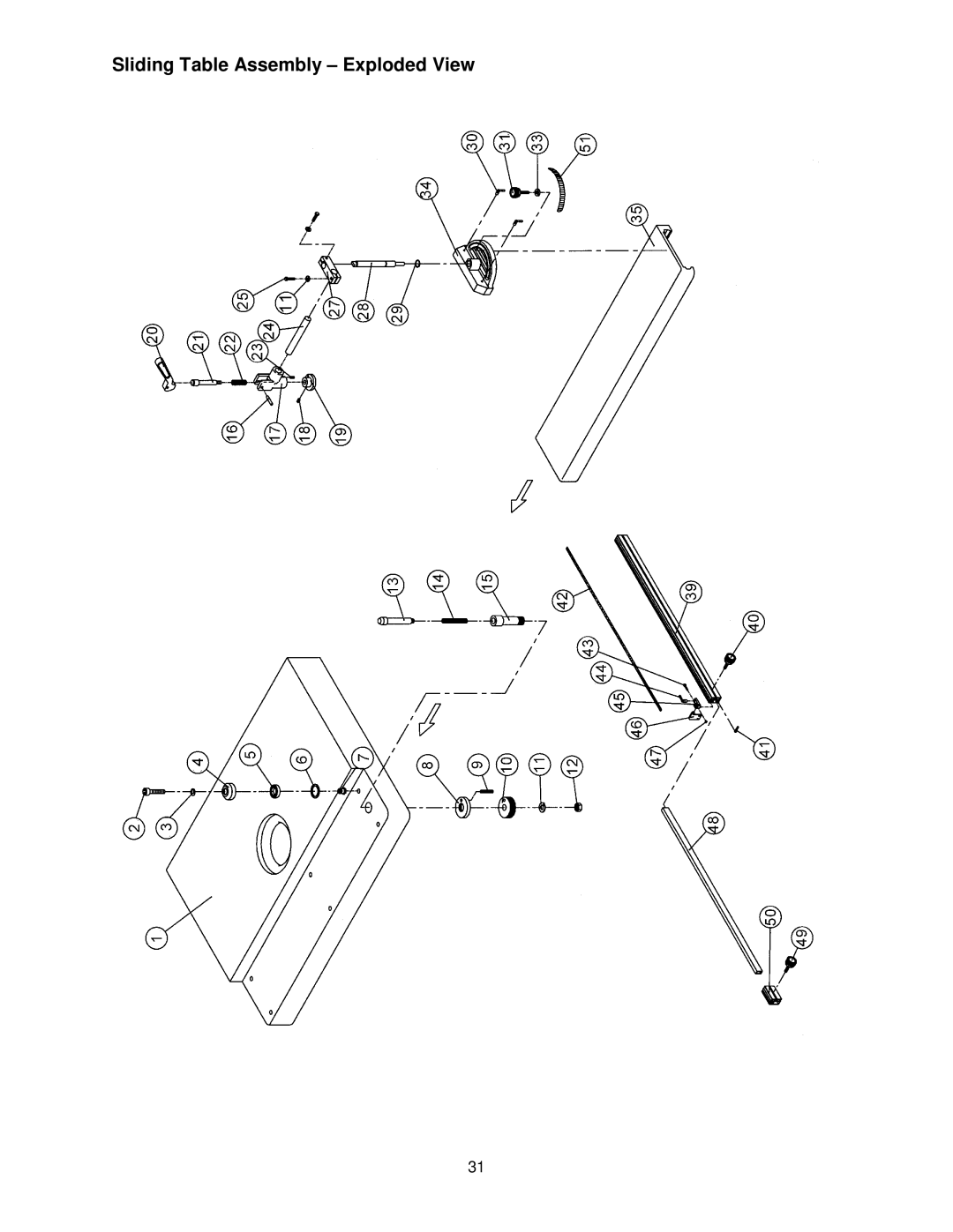 Powermatic TS29 operating instructions Sliding Table Assembly Exploded View 