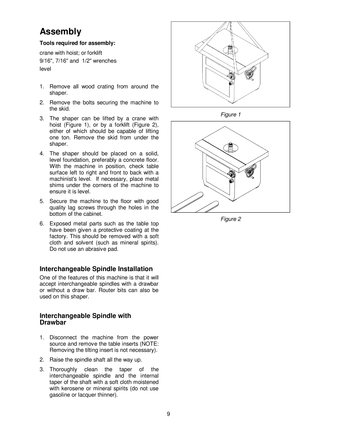 Powermatic TS29 operating instructions Assembly, Interchangeable Spindle Installation, Interchangeable Spindle with Drawbar 