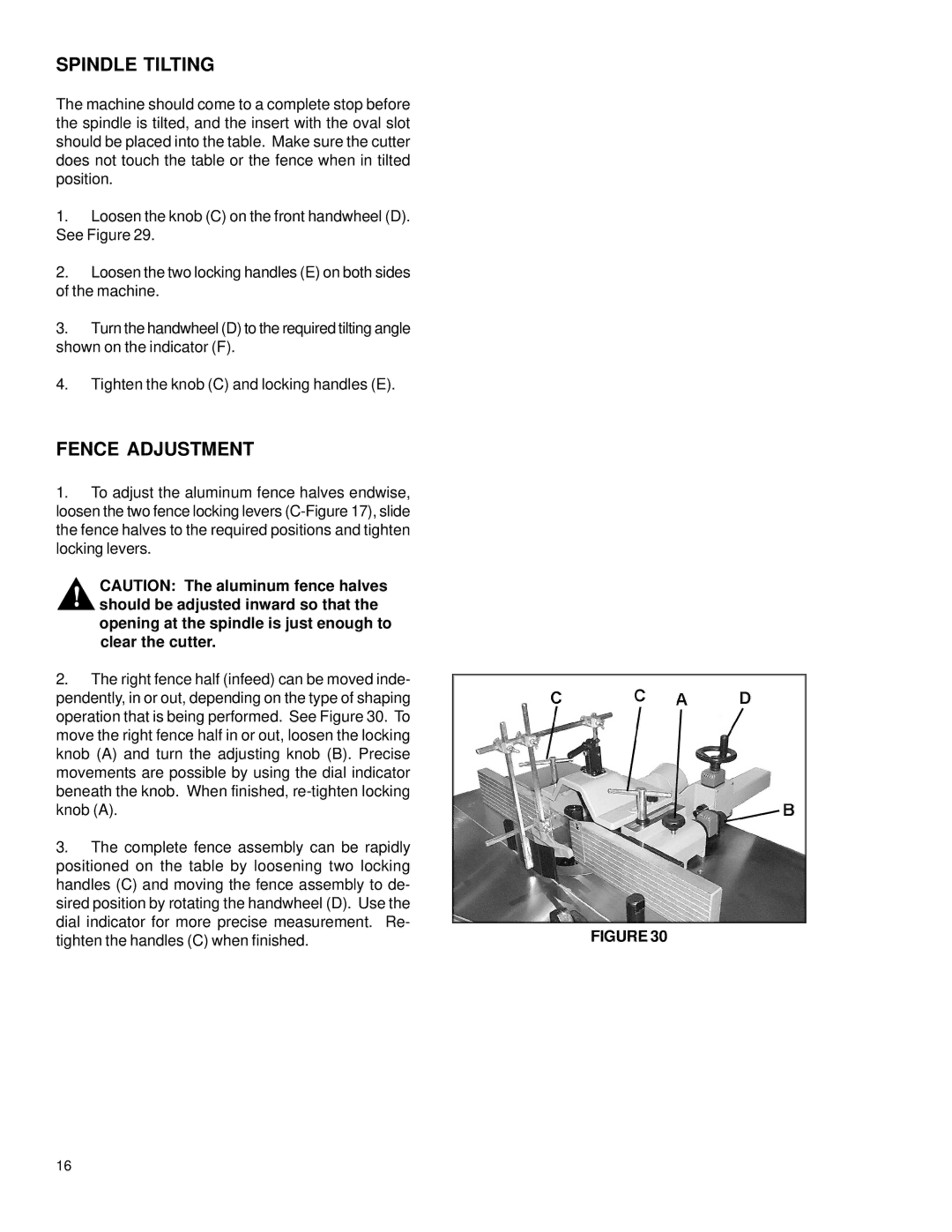 Powermatic TS29 instruction manual Spindle Tilting, Fence Adjustment 