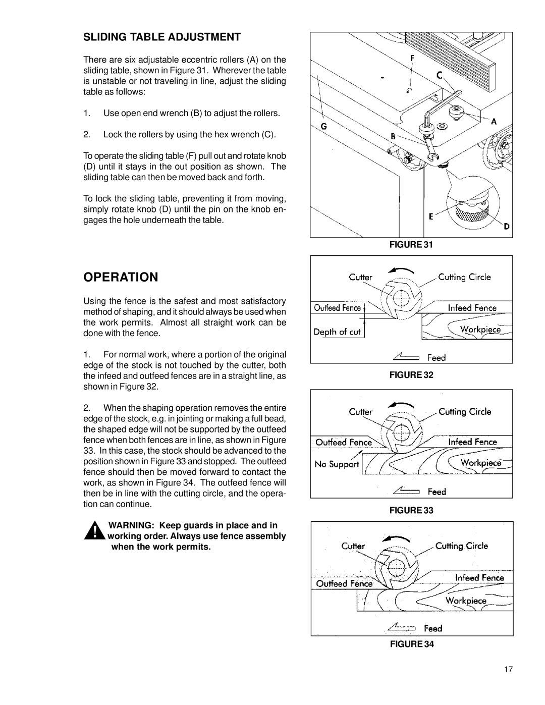 Powermatic TS29 instruction manual Operation, Sliding Table Adjustment 