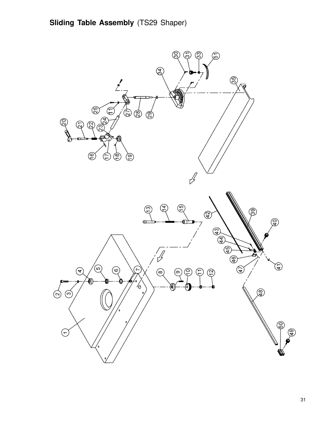 Powermatic instruction manual Sliding Table Assembly TS29 Shaper 
