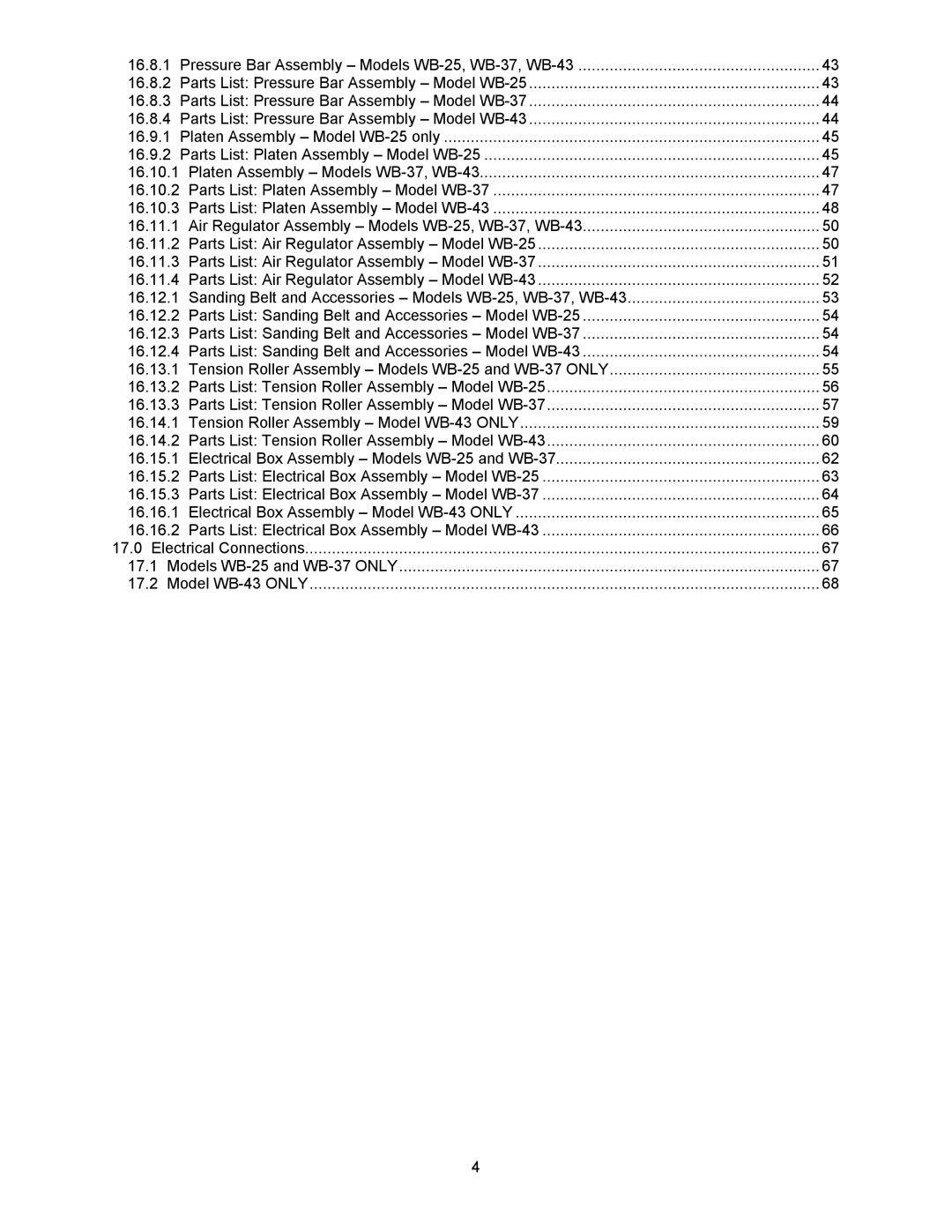 Powermatic operating instructions Pressure Bar Assembly Models WB-25, WB-37, WB-43 16.8.2 