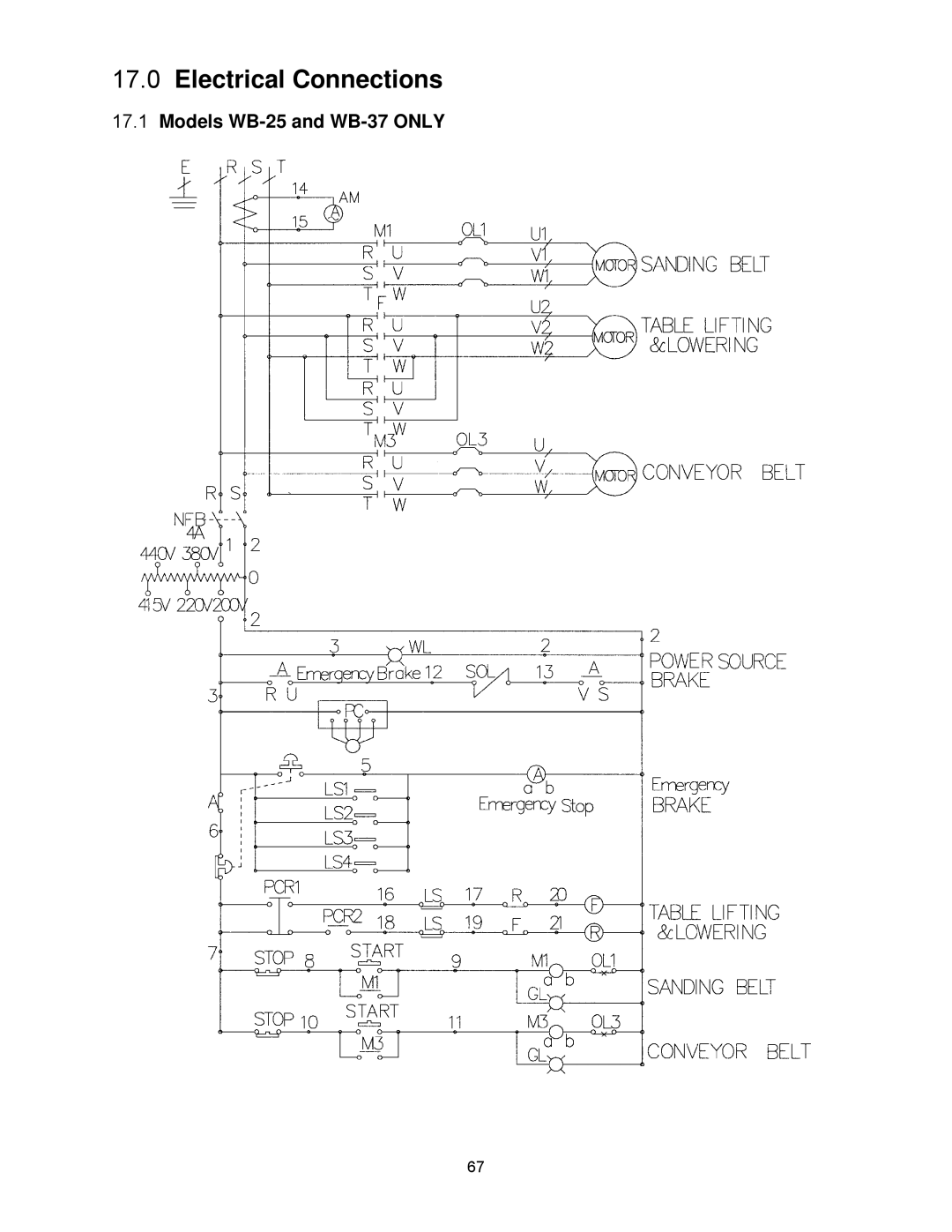 Powermatic WB-43 operating instructions Electrical Connections, Models WB-25 and WB-37 only 