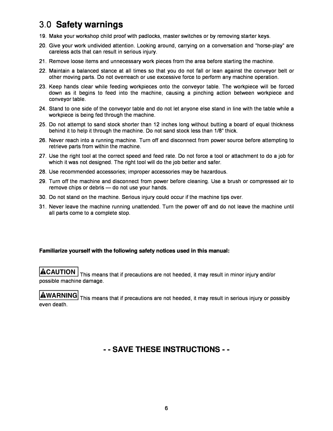 Powermatic WB-37, WB-25, WB-43 operating instructions Save These Instructions, Safety warnings 
