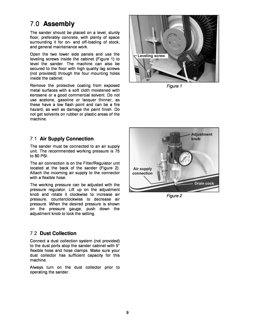Powermatic WB-37, WB-25, WB-43 operating instructions Assembly, Air Supply Connection, Dust Collection 