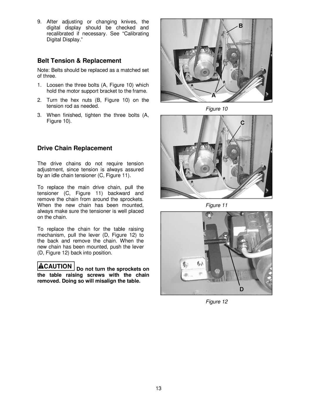 Powermatic WP2412 operating instructions Belt Tension & Replacement, Drive Chain Replacement 