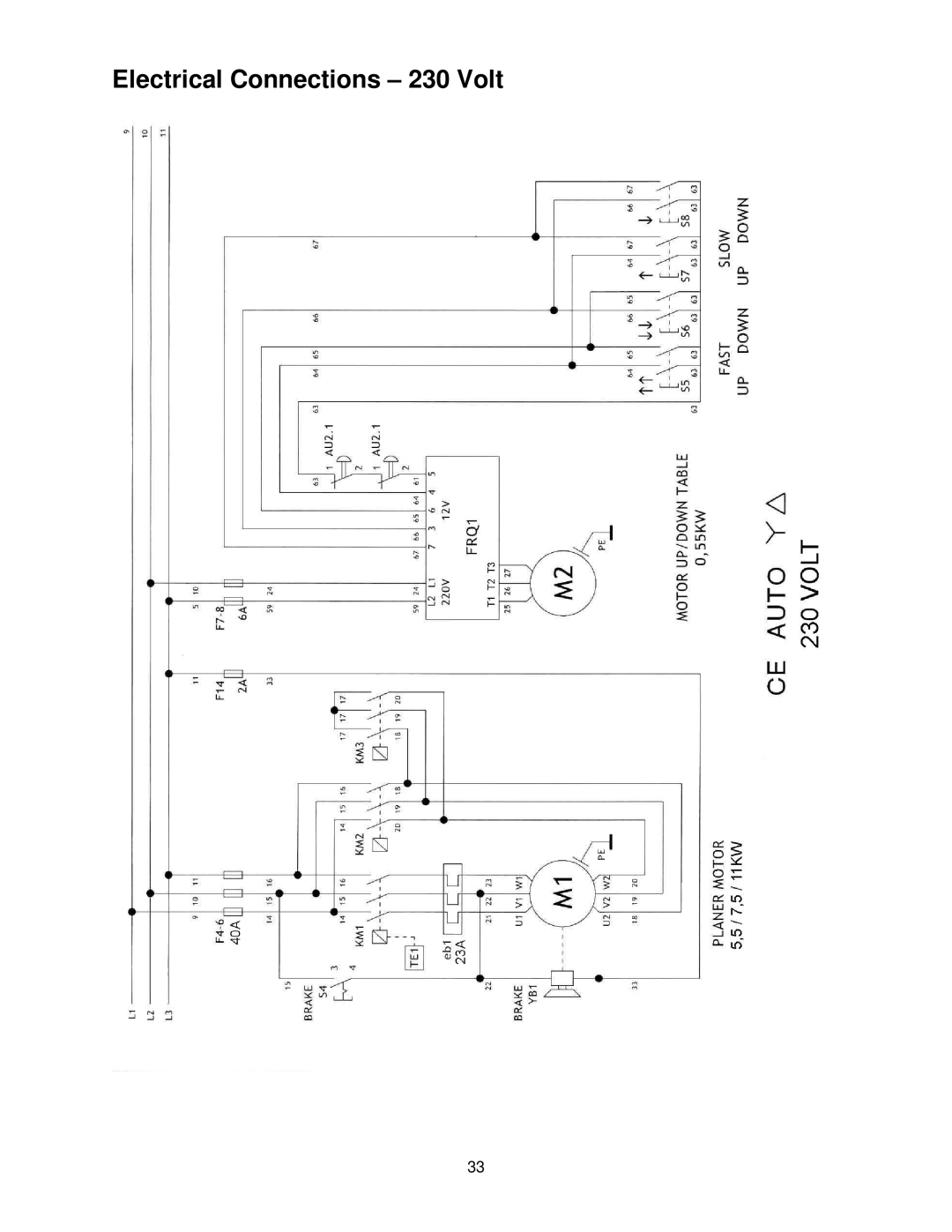 Powermatic WP2412 operating instructions Electrical Connections 230 Volt 