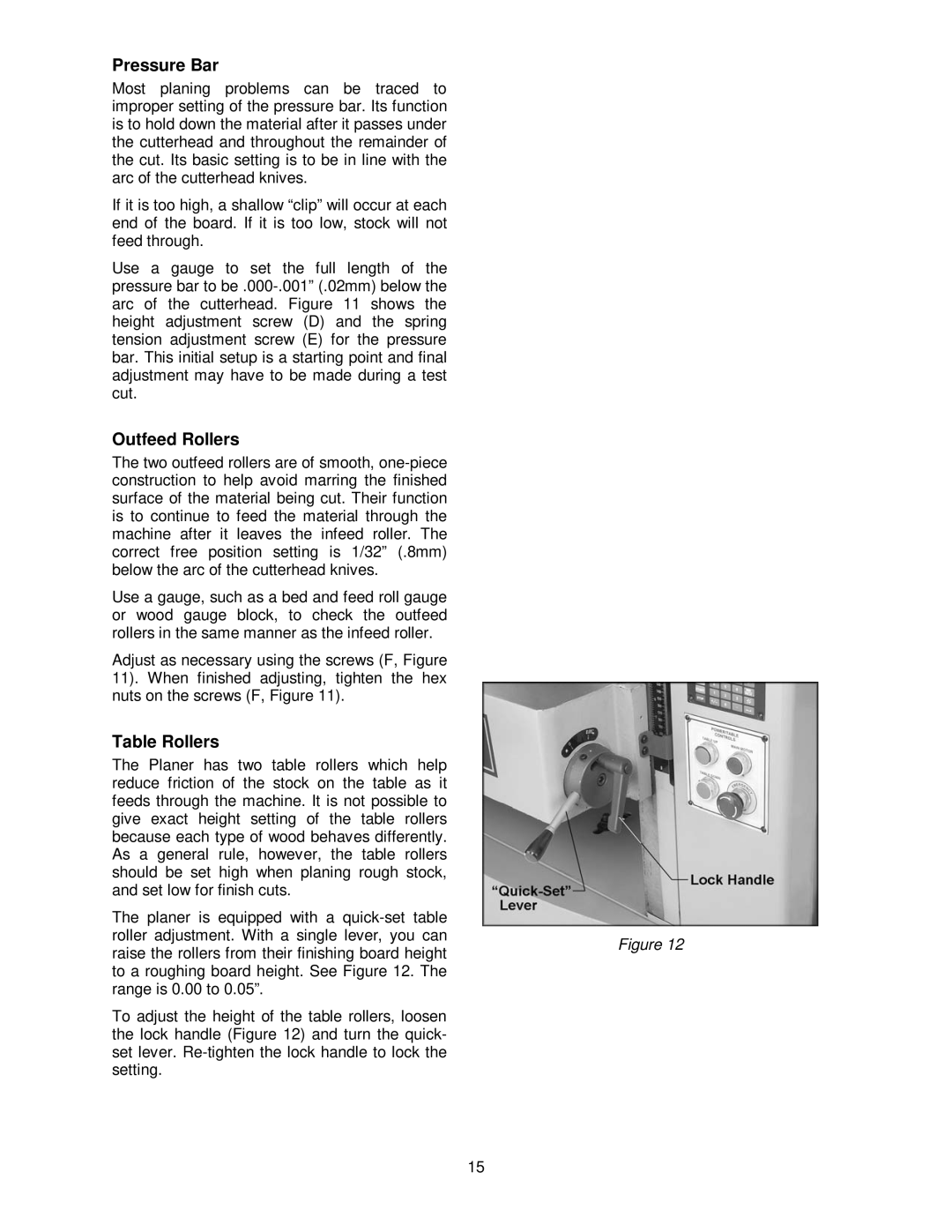 Powermatic WP2510 operating instructions Pressure Bar 