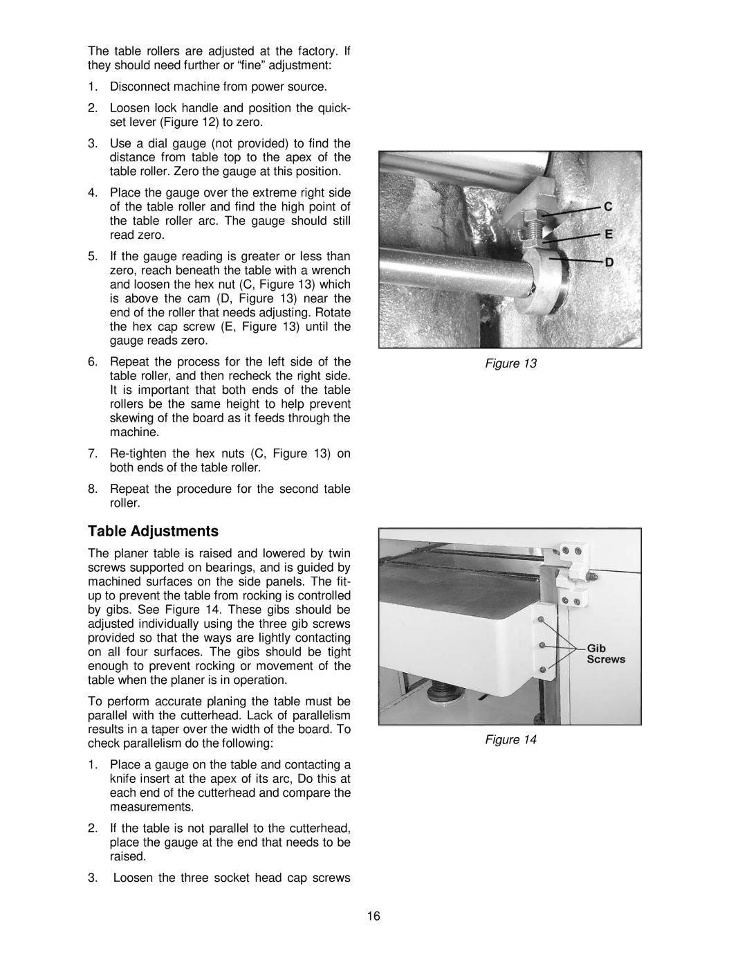 Powermatic WP2510 operating instructions Table Adjustments 