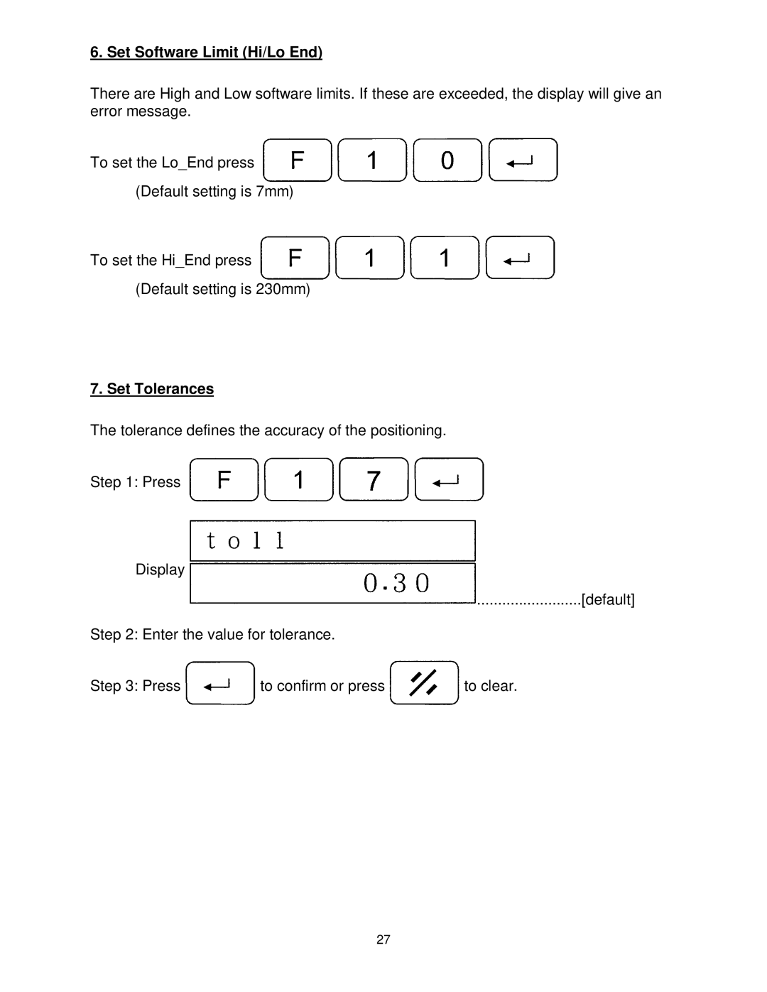 Powermatic WP2510 operating instructions Set Software Limit Hi/Lo End, Set Tolerances 