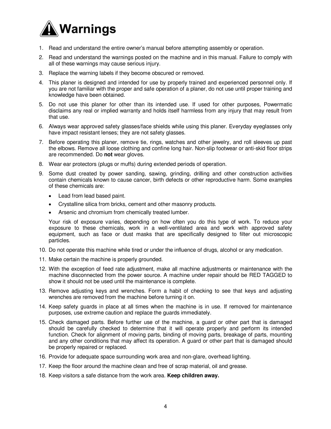 Powermatic WP2510 operating instructions 