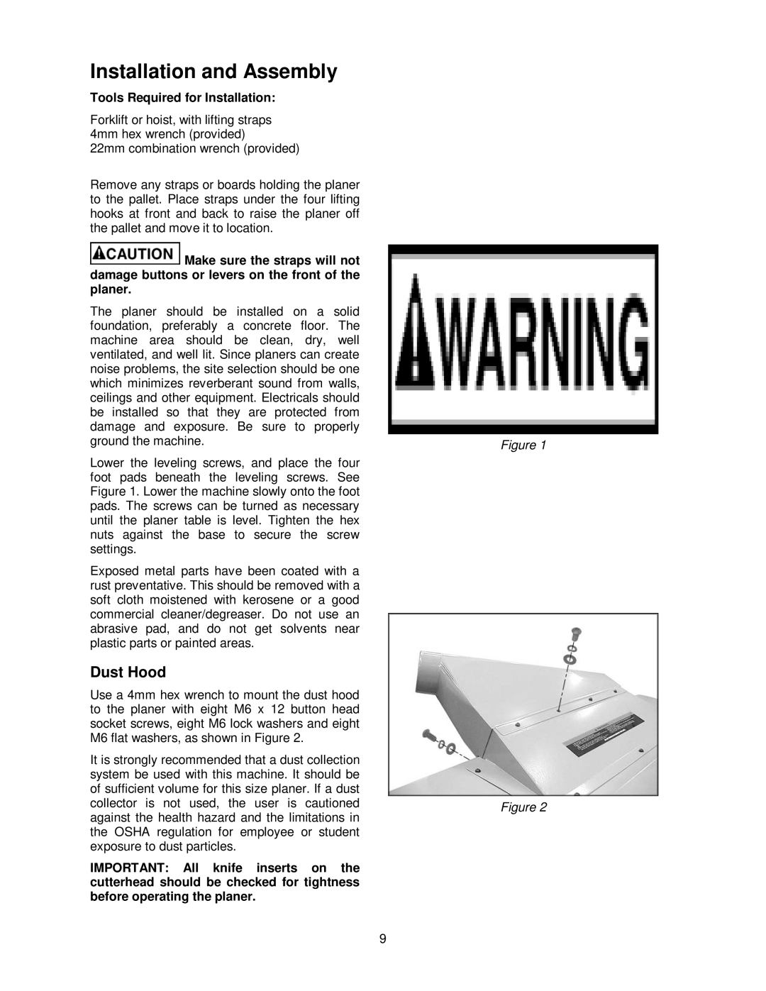 Powermatic WP2510 operating instructions Installation and Assembly, Dust Hood 