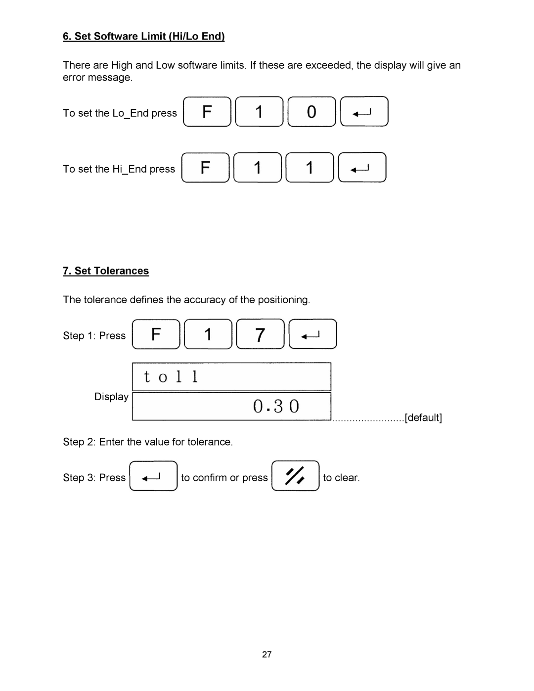 Powermatic WP2510 operating instructions Set Software Limit Hi/Lo End, Set Tolerances 