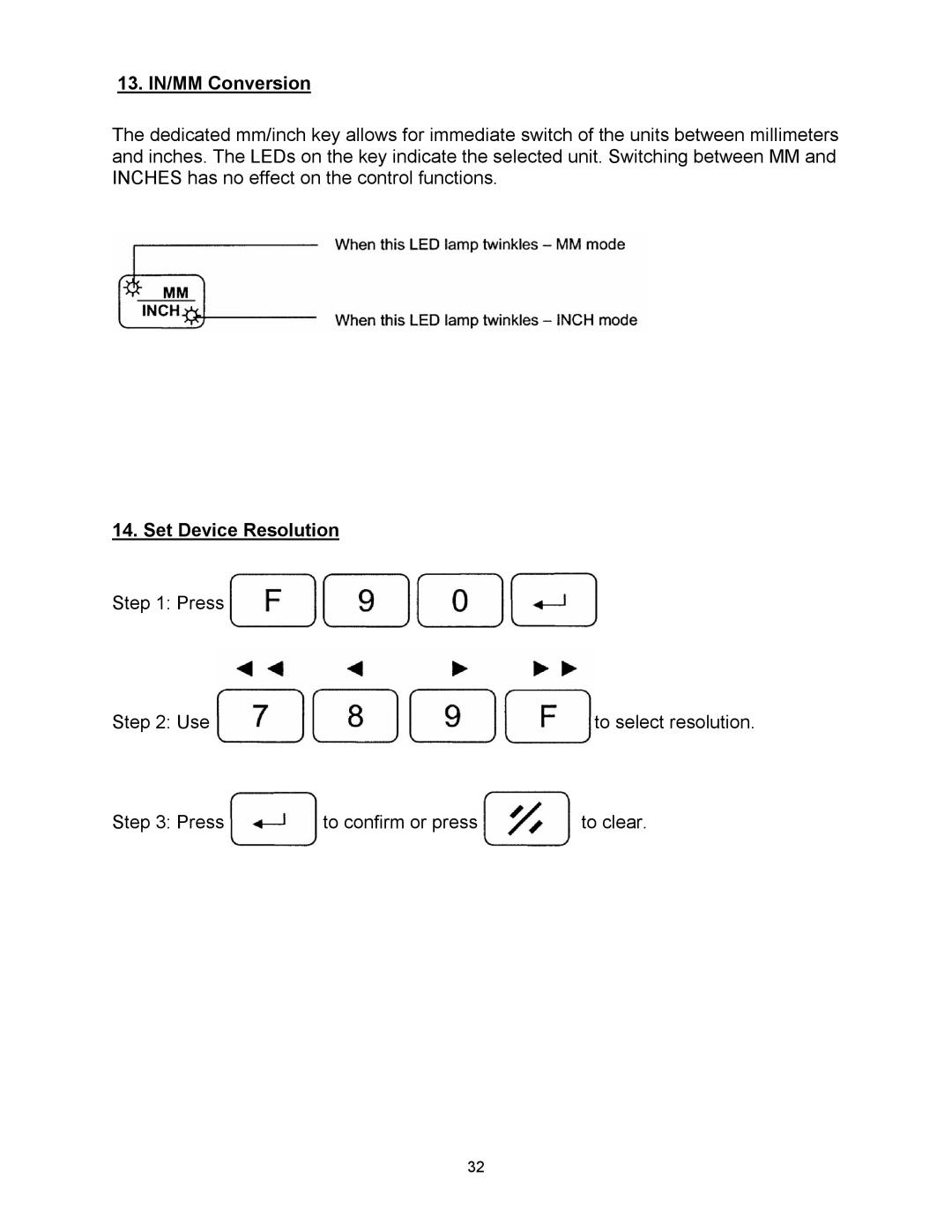 Powermatic WP2510 operating instructions 13. IN/MM Conversion, Set Device Resolution 