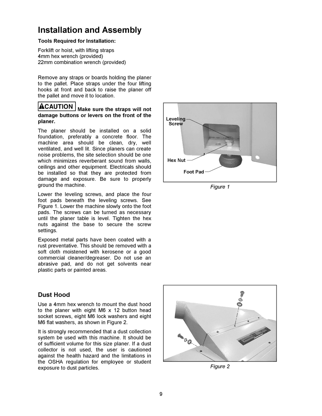 Powermatic WP2510 operating instructions Installation and Assembly, Dust Hood 