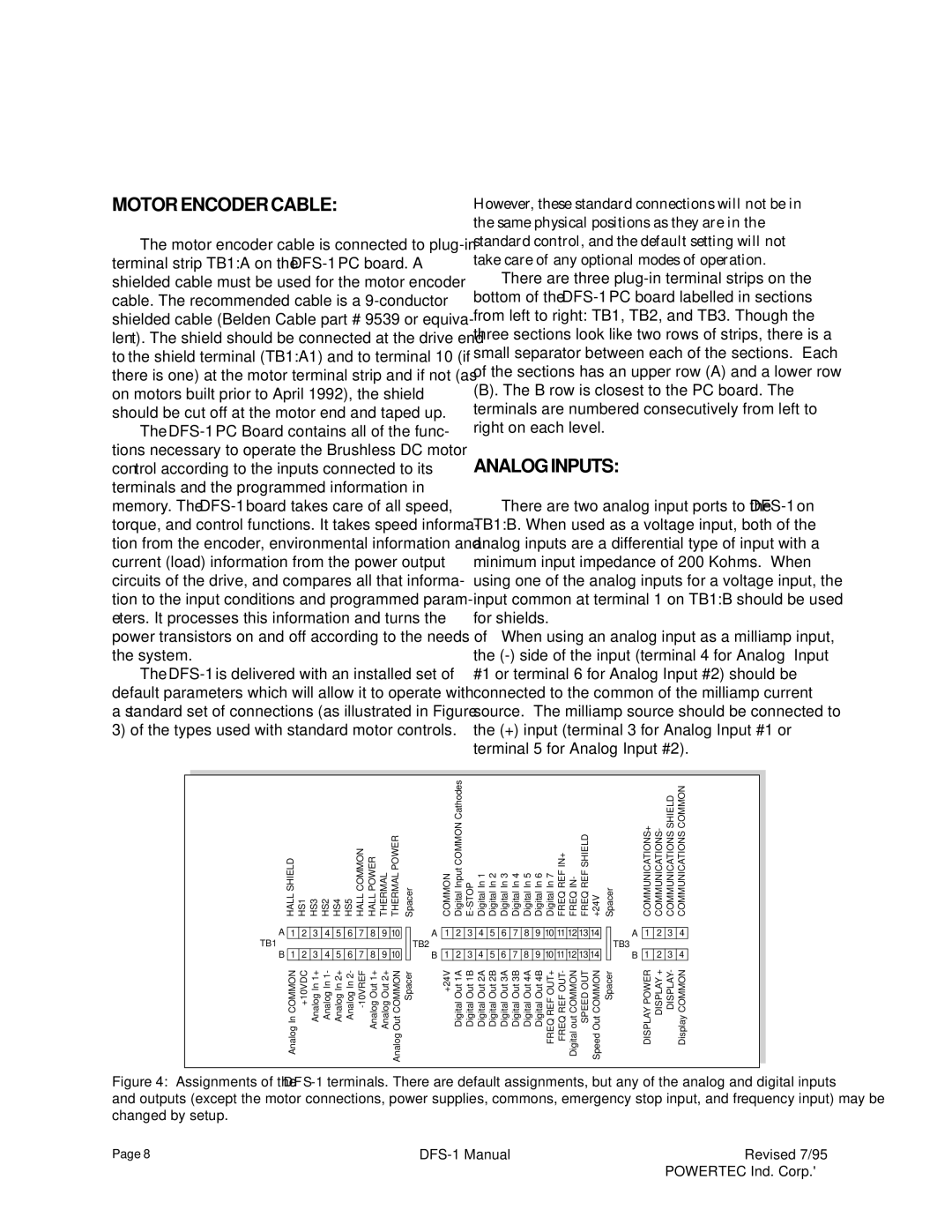 PowerTec DFS-1 manual Motor Encoder Cable, Analog Inputs 