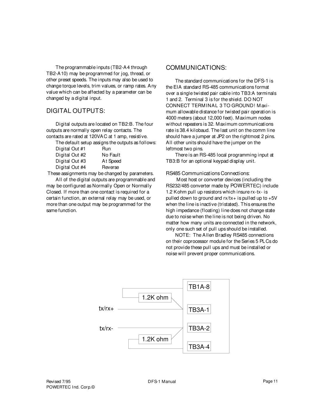 PowerTec DFS-1 manual Digital Outputs, Communications, Digital Out #4 Reverse 