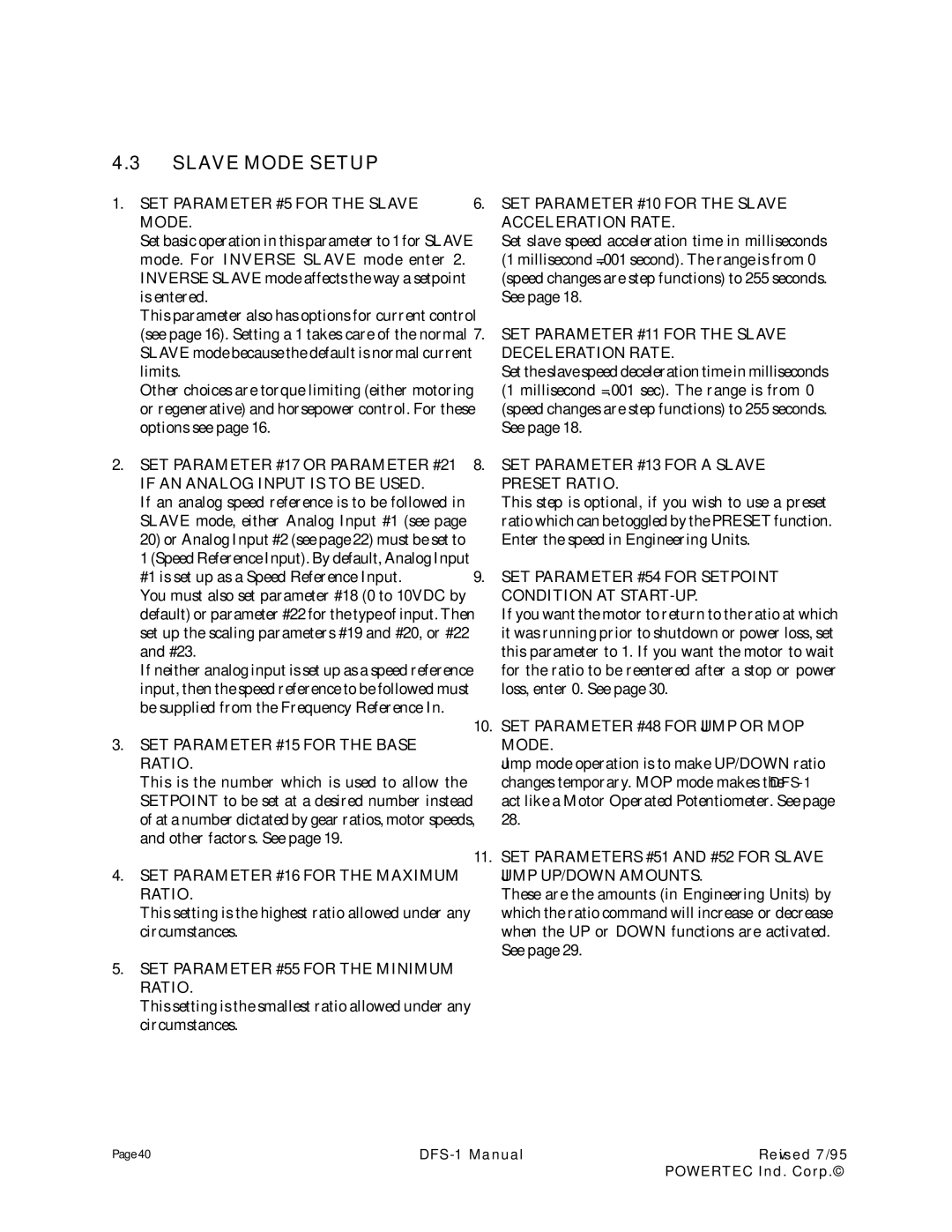 PowerTec DFS-1 manual Slave Mode Setup 