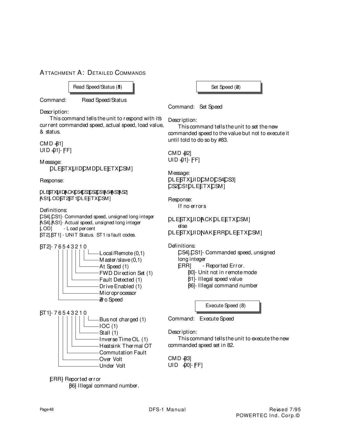 PowerTec DFS-1 manual Dlestxuidcmddleetxcsm, DLESTXUIDCMDCS4CS3 CS2CS1DLEETXCSM, Dlestxuidnakerrdleetxcsm, Err 