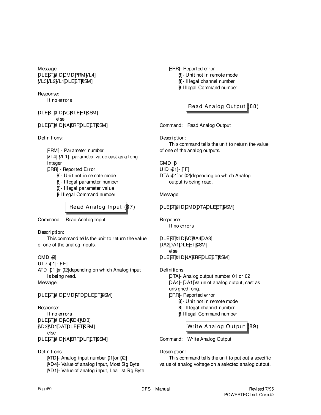 PowerTec DFS-1 manual DLESTXUIDCMDPRMVL4, Dlestxuidcmdatddleetxcsm, Dlestxuidcmddtadleetxcsm, DLESTXUIDACKDA4DA3 