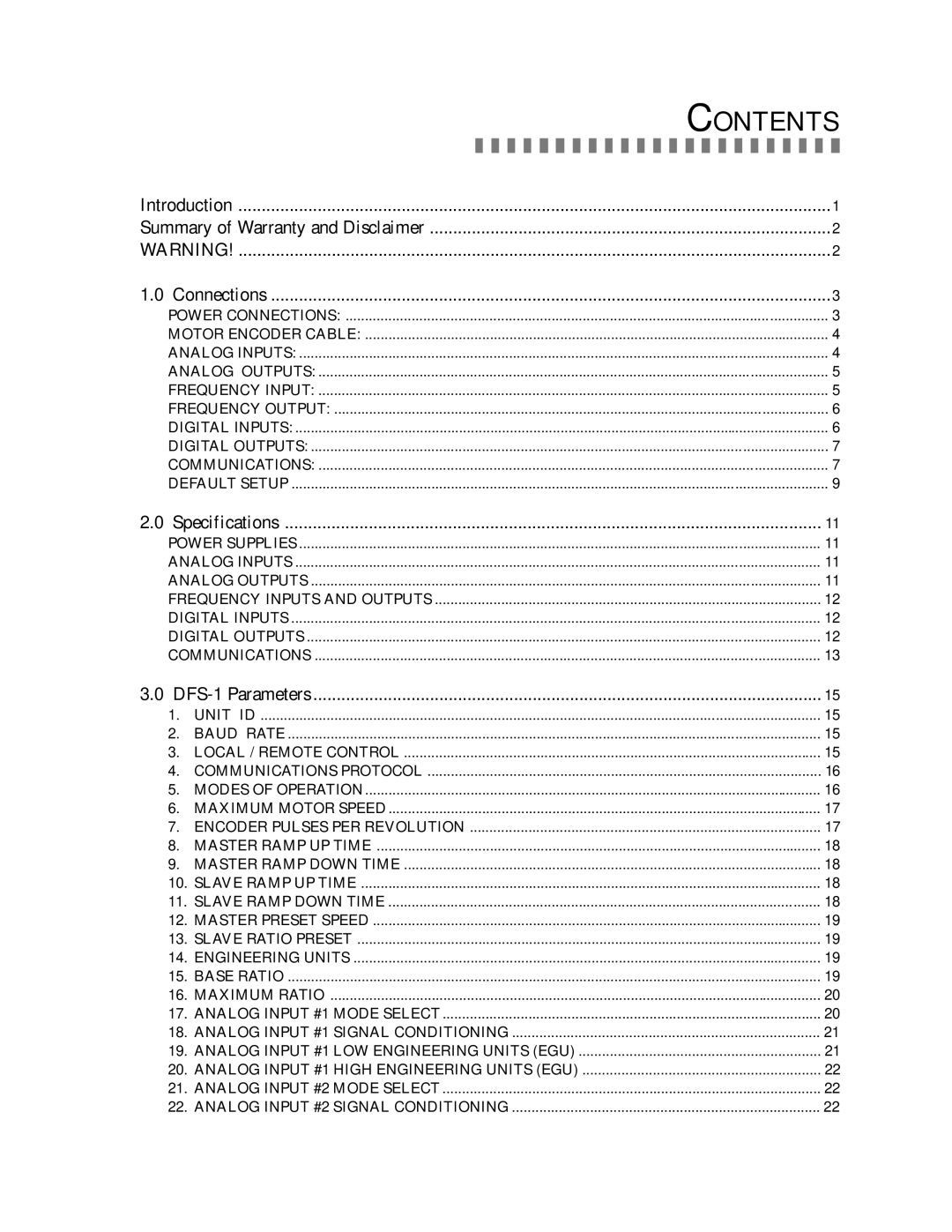 PowerTec DFS-1 manual Contents 