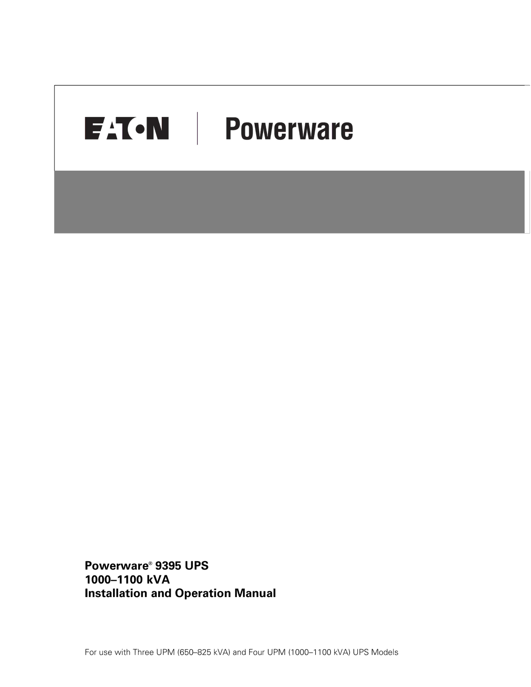 Powerware 10001100 kVA operation manual Powerware 9395 UPS 1000-1100 kVA 