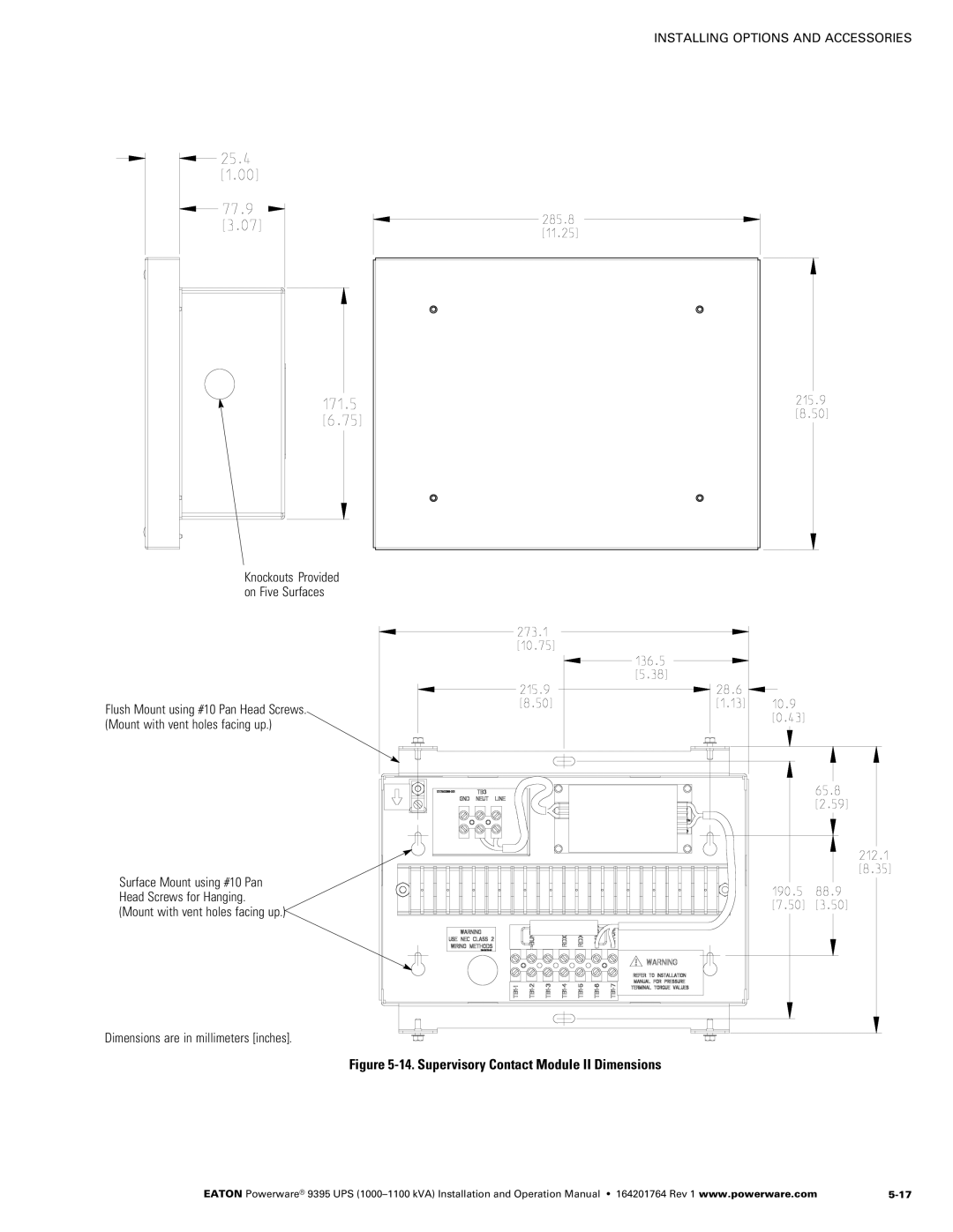 Powerware 10001100 kVA operation manual Supervisory Contact Module II Dimensions 