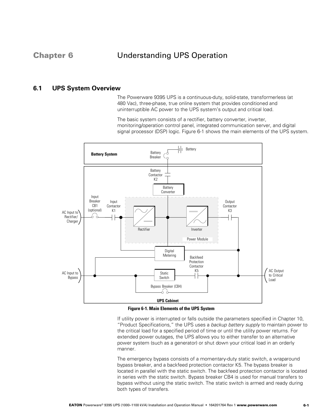 Powerware 10001100 kVA operation manual UPS System Overview, Battery System, UPS Cabinet 