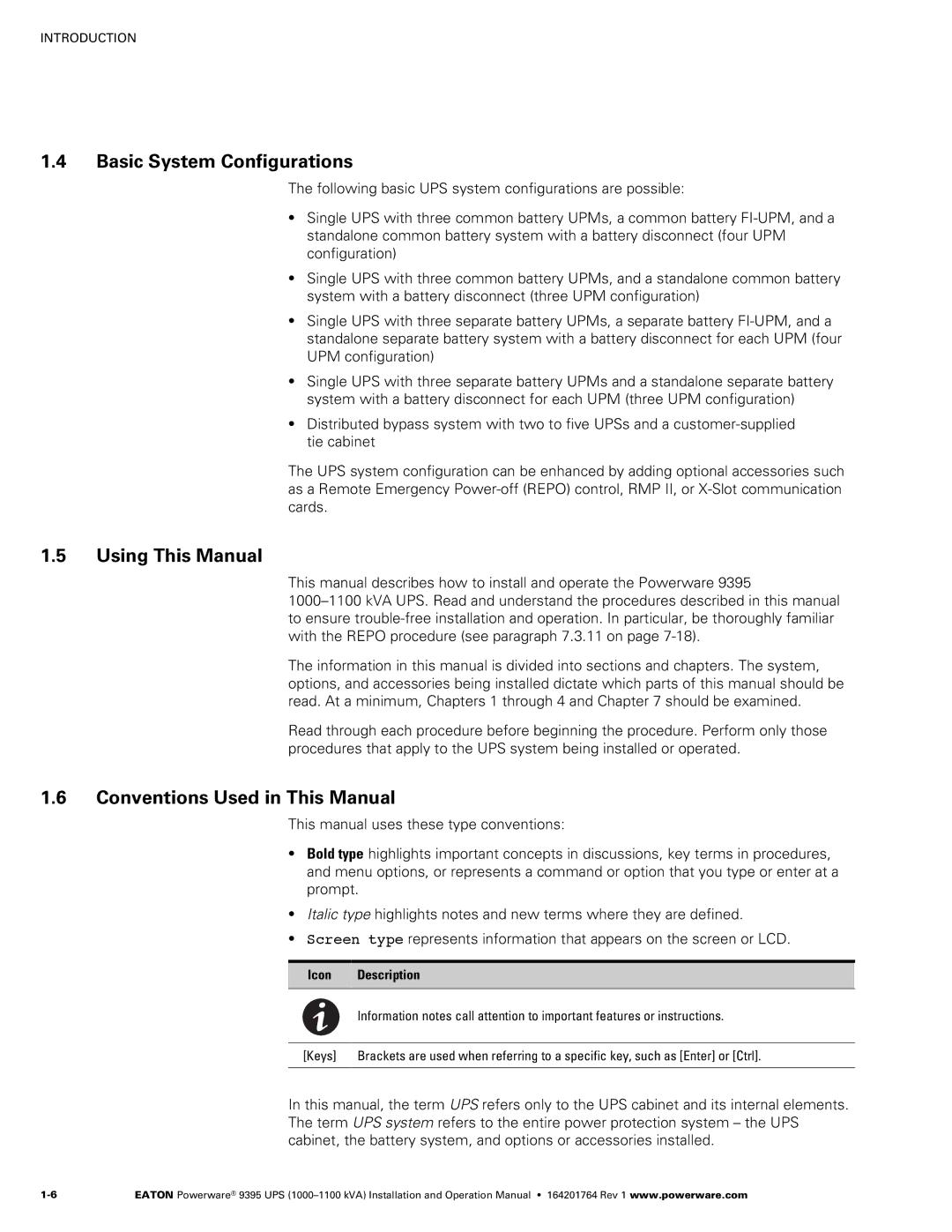 Powerware 10001100 kVA operation manual Basic System Configurations, Using This Manual, Conventions Used in This Manual 