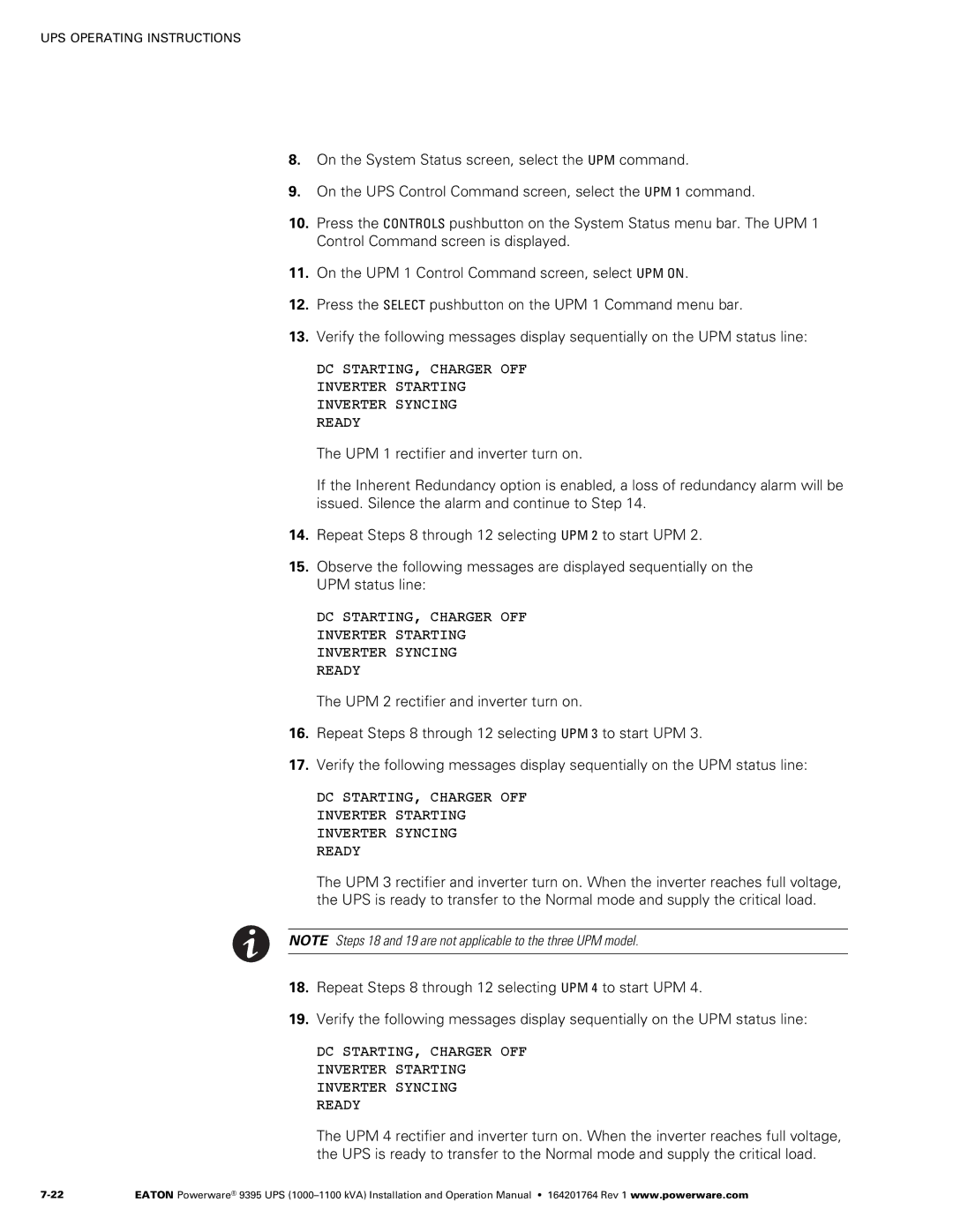 Powerware 10001100 kVA operation manual 22 