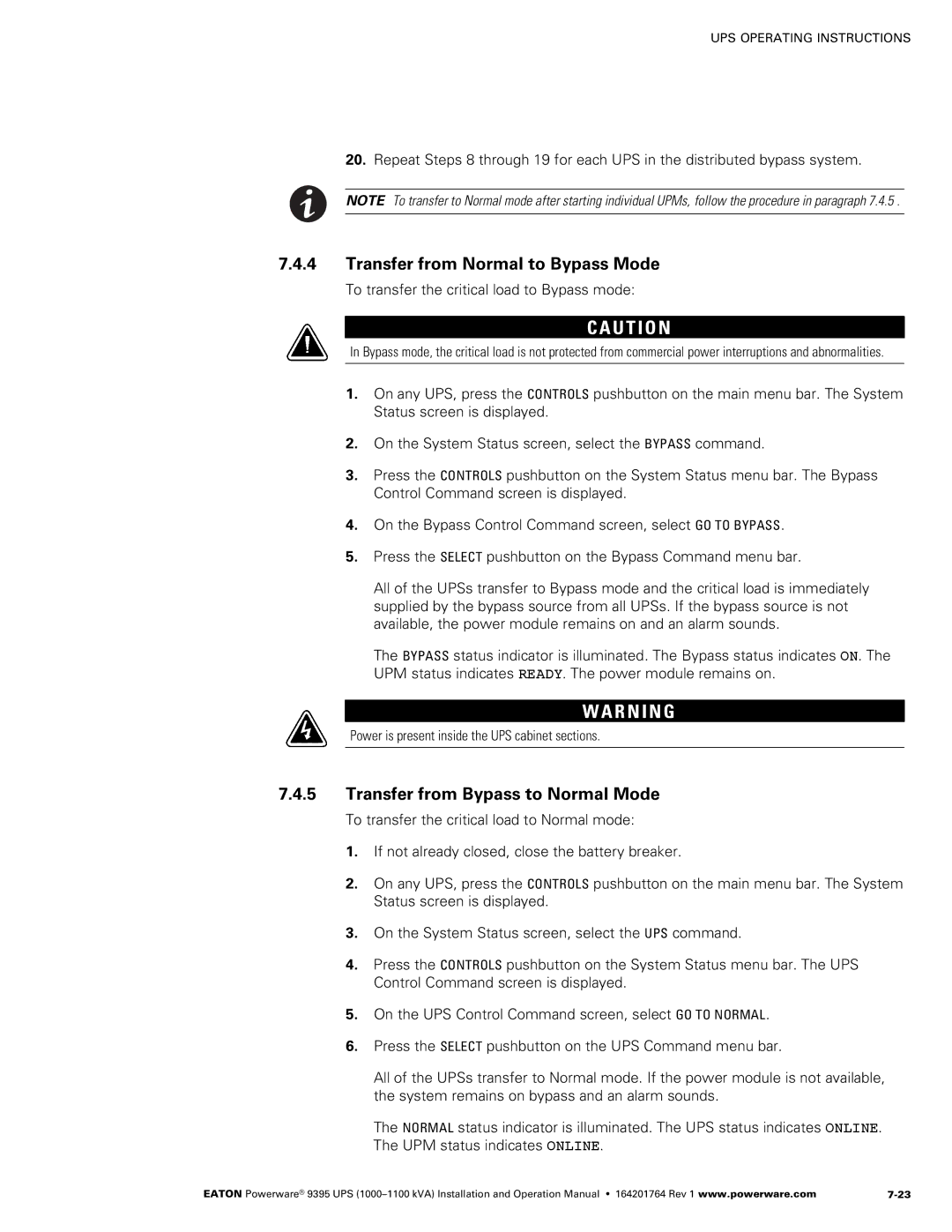 Powerware 10001100 kVA operation manual R N I N G 