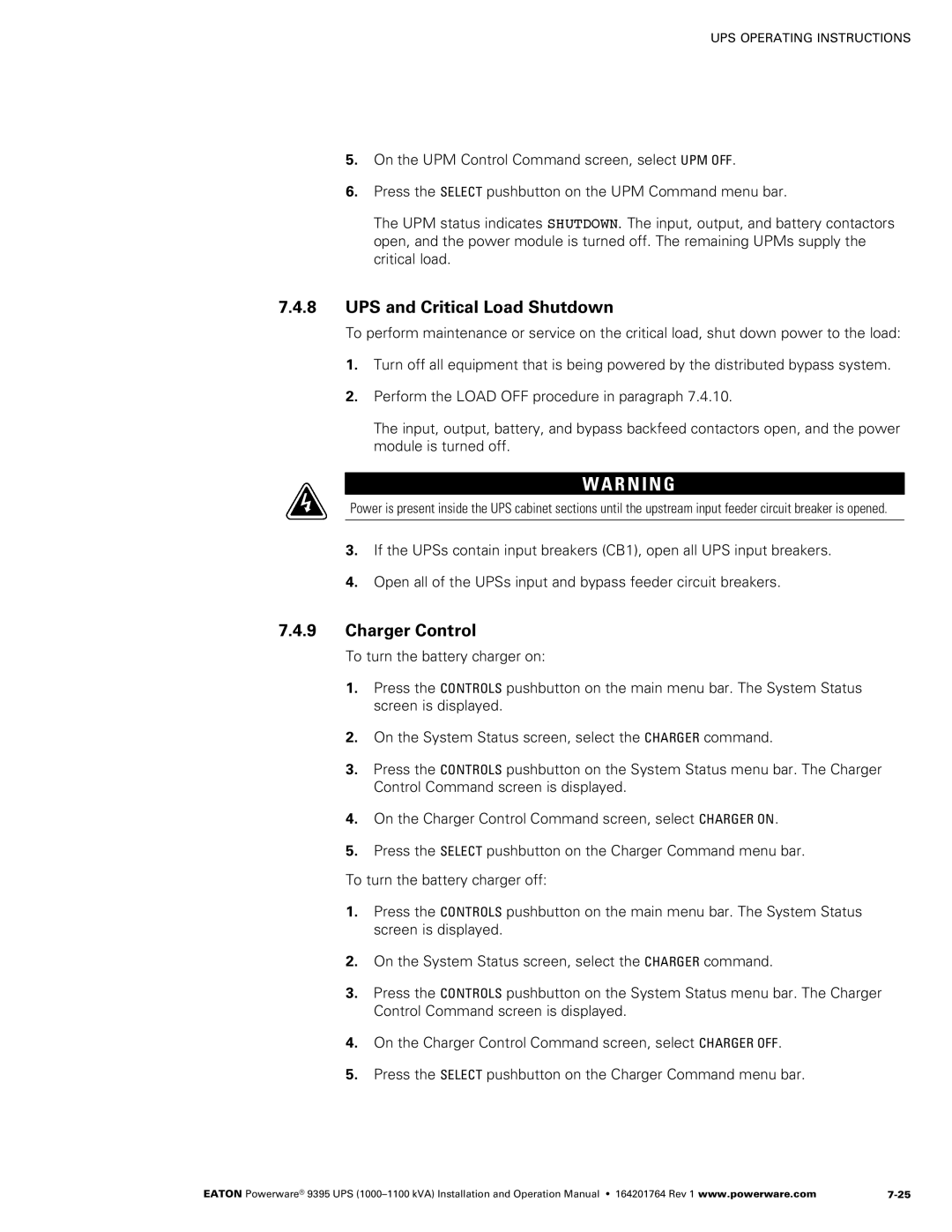 Powerware 10001100 kVA operation manual UPS and Critical Load Shutdown 