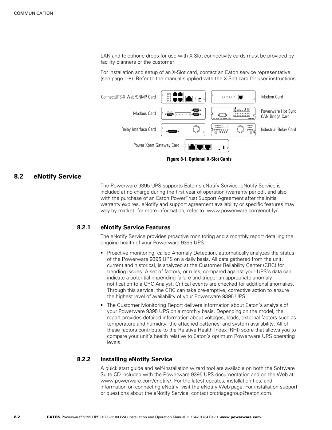 Powerware 10001100 kVA operation manual ENotify Service Features, Installing eNotify Service 