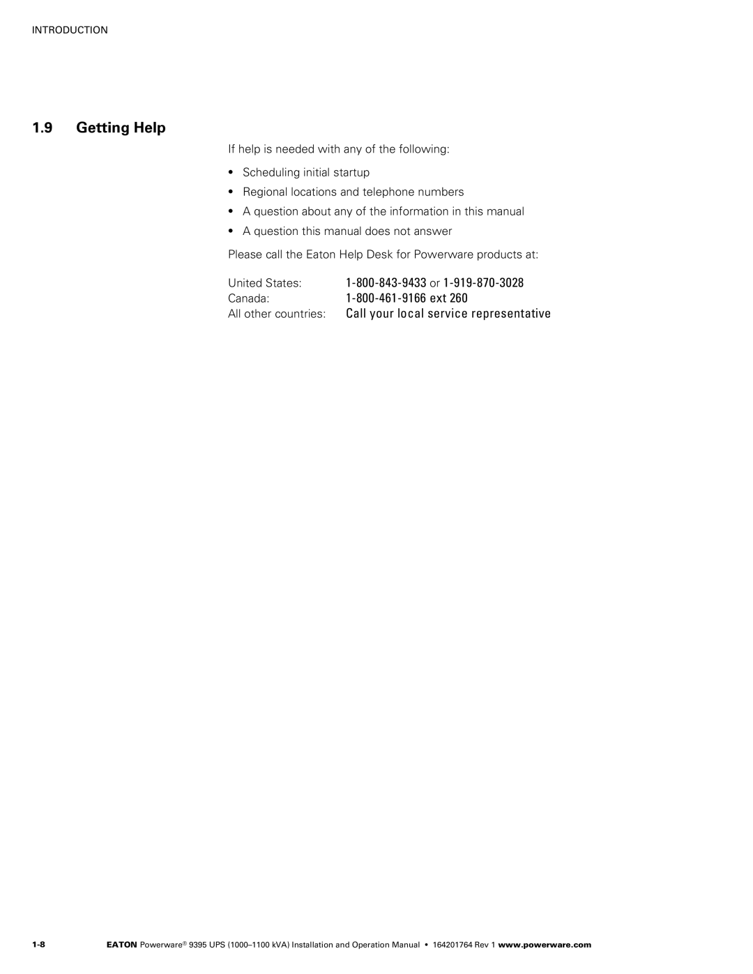 Powerware 10001100 kVA operation manual Getting Help 