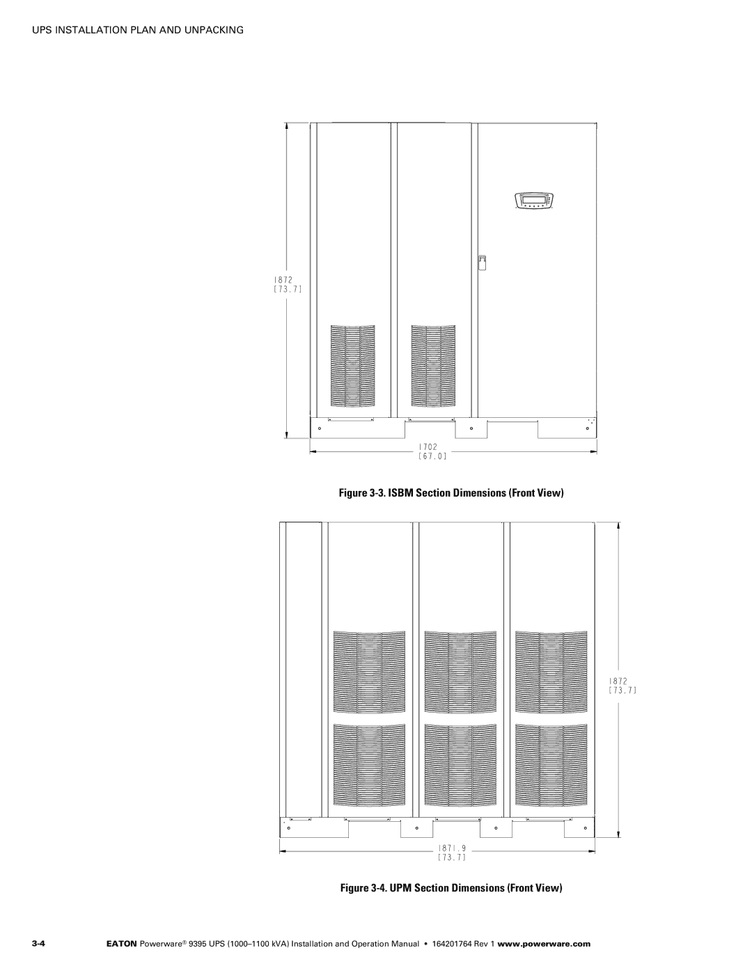 Powerware 10001100 kVA operation manual Isbm Section Dimensions Front View 