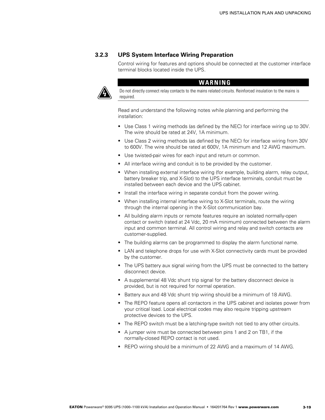 Powerware 10001100 kVA operation manual UPS System Interface Wiring Preparation 