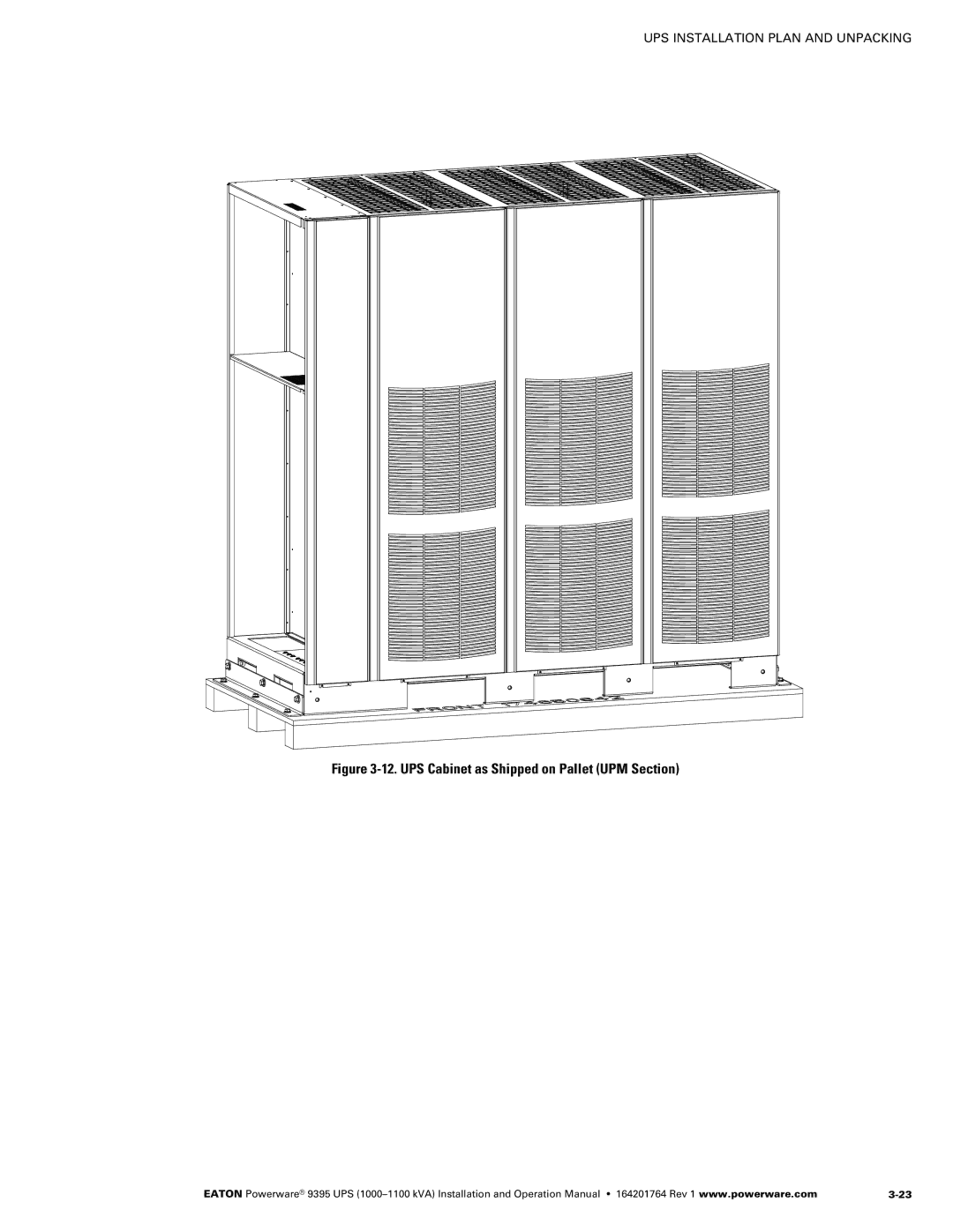 Powerware 10001100 kVA operation manual UPS Cabinet as Shipped on Pallet UPM Section 