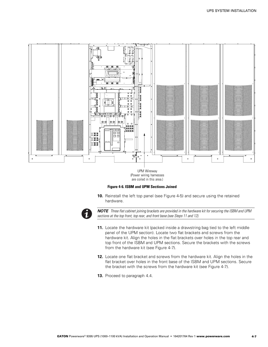 Powerware 10001100 kVA operation manual Isbm and UPM Sections Joined, UPM Wireway 