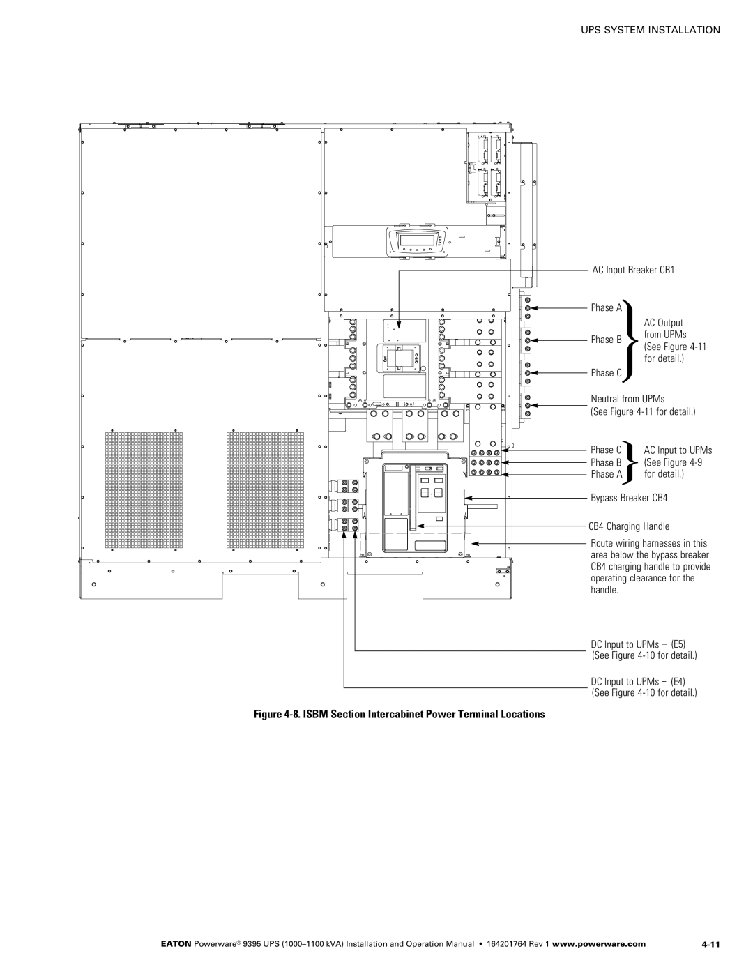 Powerware 10001100 kVA operation manual Isbm Section Intercabinet Power Terminal Locations, Phase B 