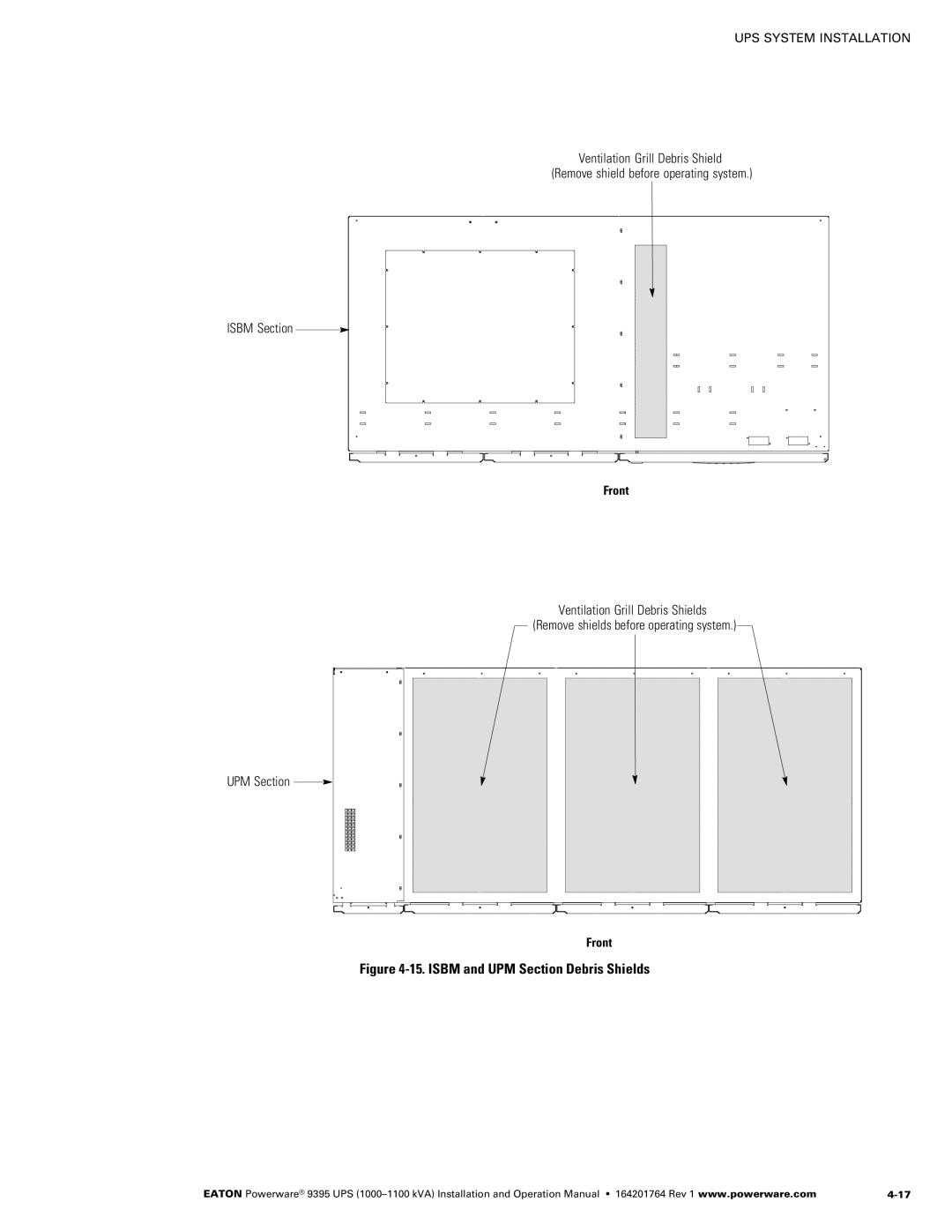 Powerware 10001100 kVA operation manual Isbm Section, UPM Section Front 